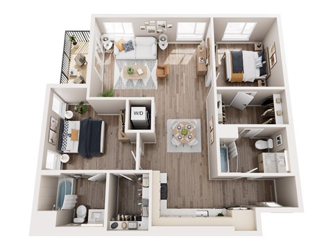 Floor plan for 2 beds, 2 baths, 1167 sqft